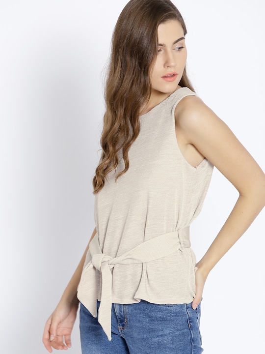 MANGO Women Beige Solid Regular Top