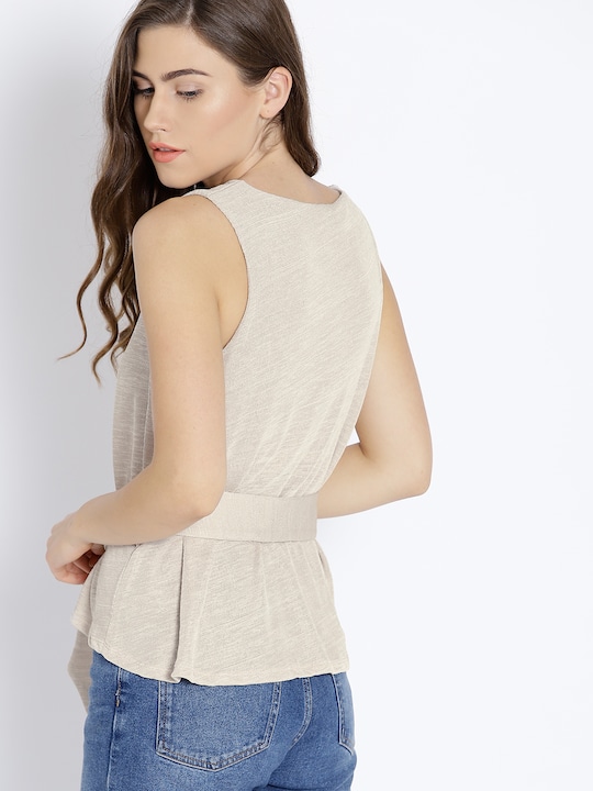 MANGO Women Beige Solid Regular Top