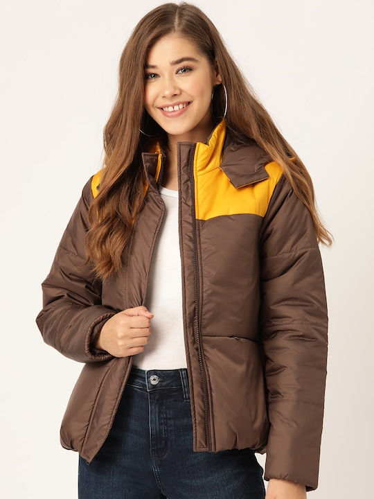 DressBerry Women Colourblocked Hooded Padded Jacket