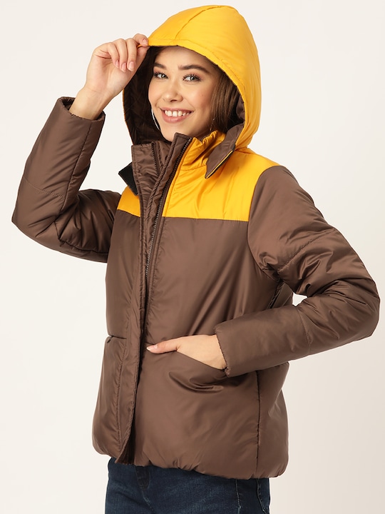 DressBerry Women Colourblocked Hooded Padded Jacket