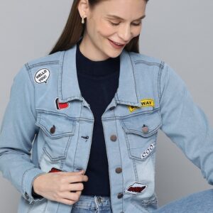 HERE&NOW Women Washed Denim Jacket with Applique Detail