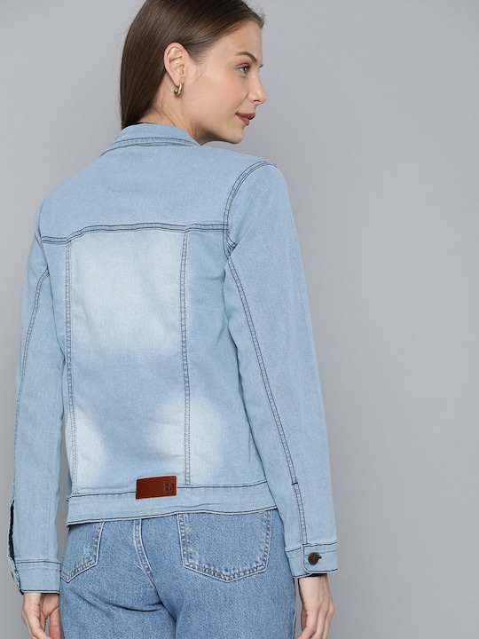 HERE&NOW Women Washed Denim Jacket with Applique Detail