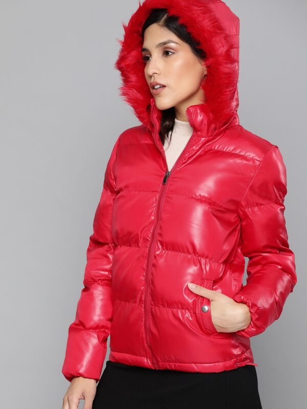 HERE&NOW Women Solid Windcheater Hooded Puffer Jacket