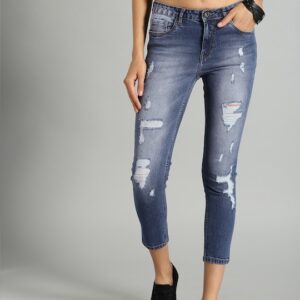 Roadster Women Skinny Fit Mid-Rise Mildly Distressed Stretchable Cropped Jeans