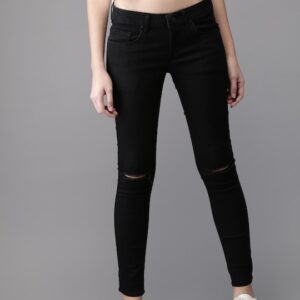 HERE&NOW Women Skinny Fit Mid-Rise Slash Knee Stretchable Jeans