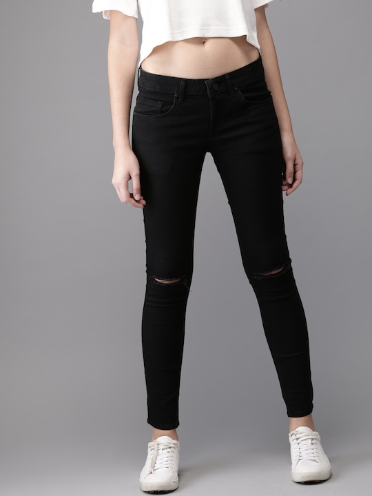 HERE&NOW Women Skinny Fit Mid-Rise Slash Knee Stretchable Jeans