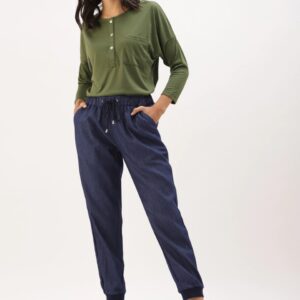 DressBerry Women Regular Fit Solid Cropped Chambray Trousers