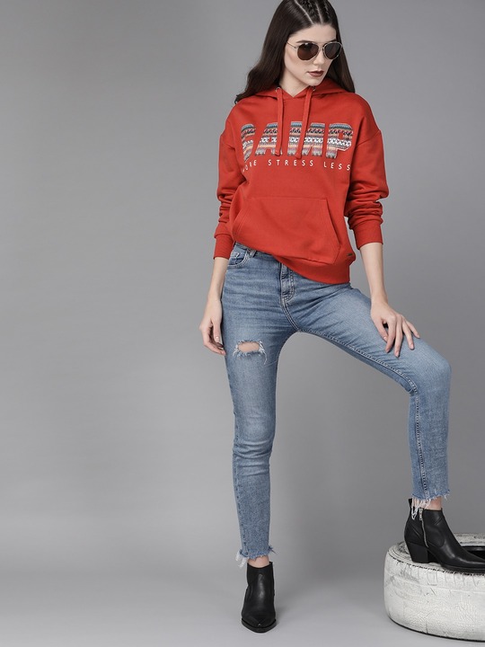 Roadster Women Printed Hooded Sweatshirt