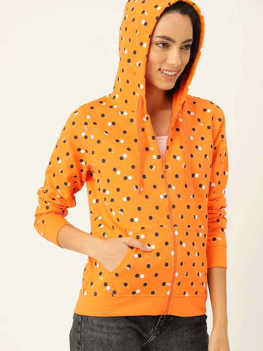 DressBerry Women Polka Printed Hooded Sweatshirt