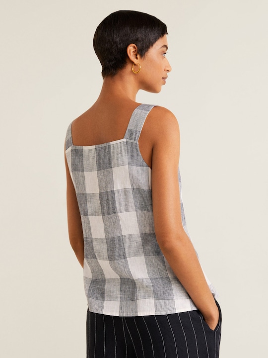 MANGO Women Linen Checked Top