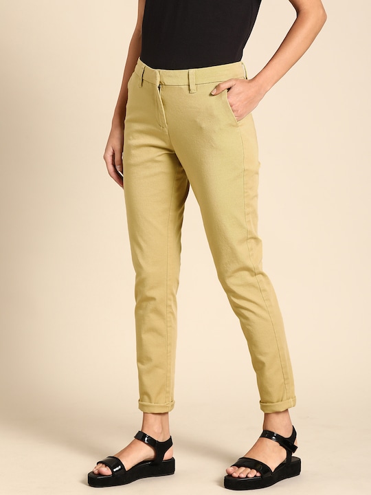 ether Women Regular Fit Bi-Stretch Solid Regular Trousers