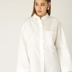 MANGO Women White Regular Fit Solid Casual Shirt