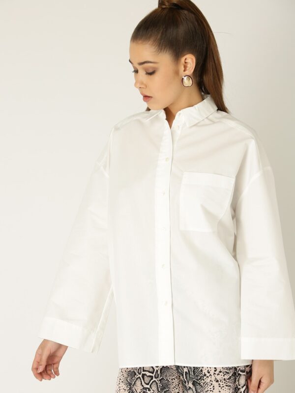 MANGO Women White Regular Fit Solid Casual Shirt