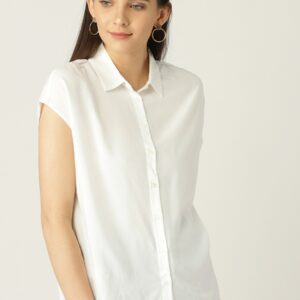 MANGO Women White Regular Fit Solid Casual Shirt