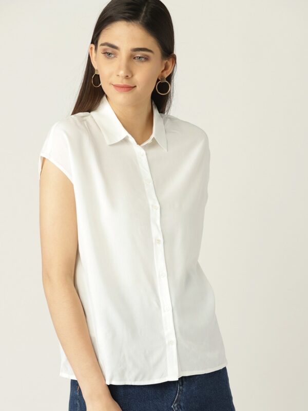 MANGO Women White Regular Fit Solid Casual Shirt