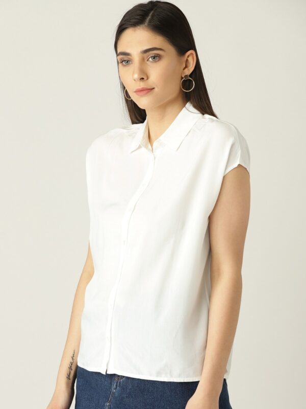 MANGO Women White Regular Fit Solid Casual Shirt