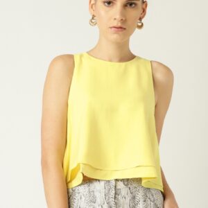 MANGO Women Solid A-Line Layered Crop Top