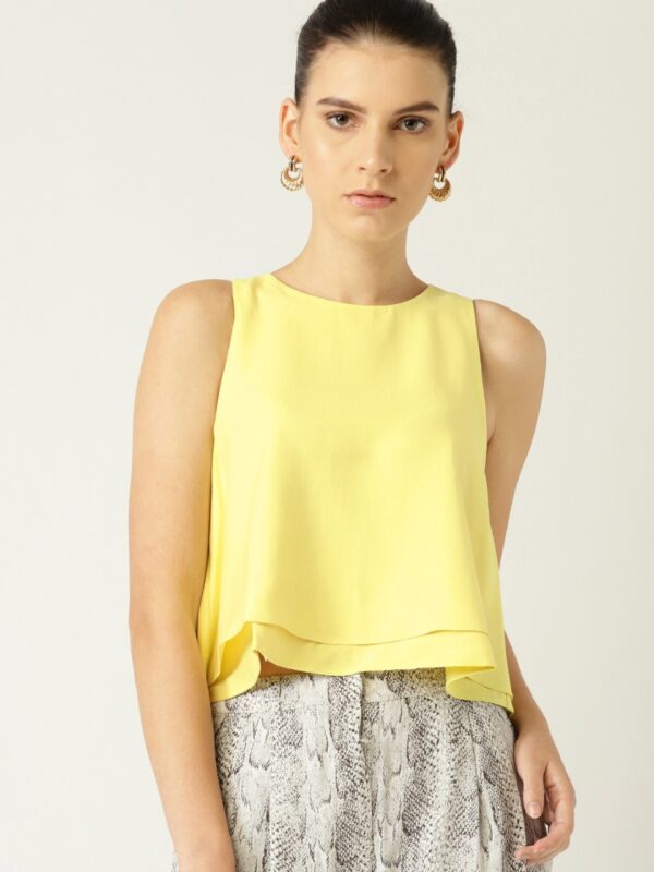 MANGO Women Solid A-Line Layered Crop Top