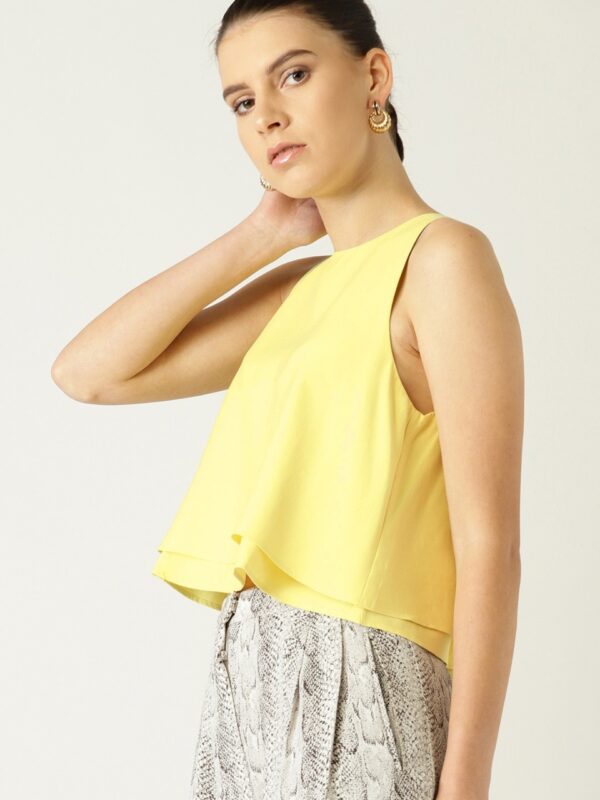 MANGO Women Solid A-Line Layered Crop Top