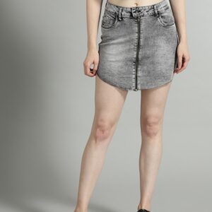 Roadster Women Washed Denim Straight Skirt