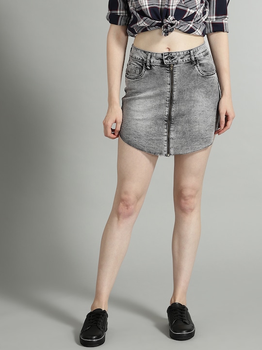 Roadster Women Washed Denim Straight Skirt