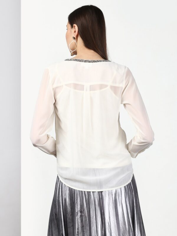 Miss Bennett Off-White Solid Shirt Style Top