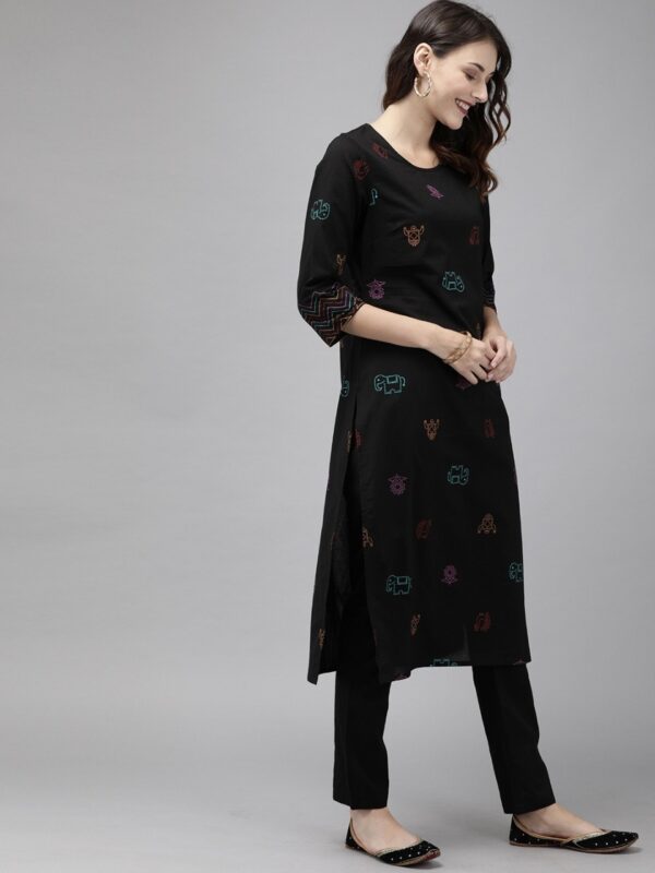 Anouk Women Black Printed Kurta with Trousers