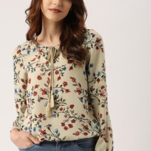 All About You Beige Printed Polyester Top