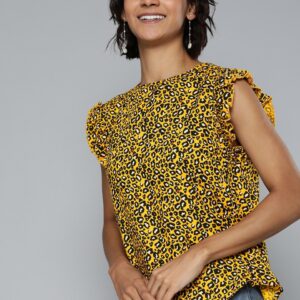 HERE&NOW Women Animal Printed Styled Back Top