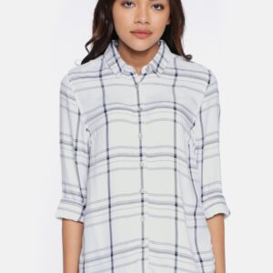 Allen Solly Woman Women White & Blue Regular Fit Checked Casual Shirt