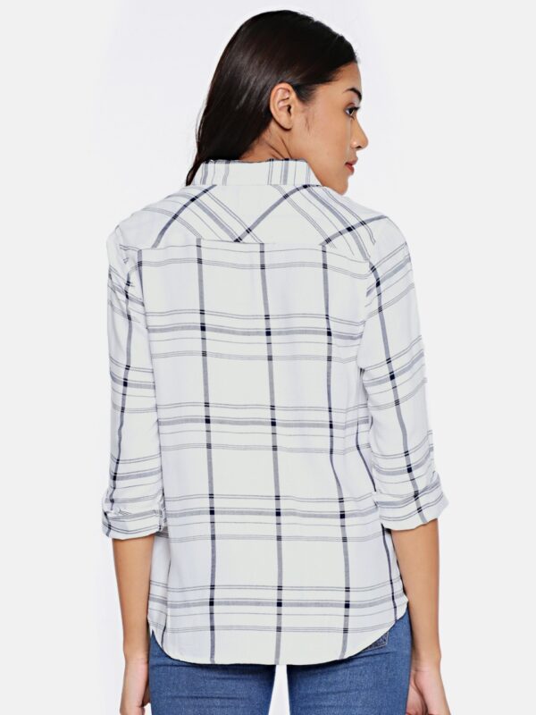 Allen Solly Woman Women White & Blue Regular Fit Checked Casual Shirt