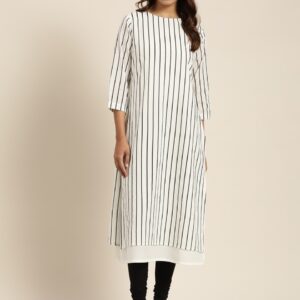 Moda Rapido Women Pure Cotton Striped Styled Back Layered Straight Kurta