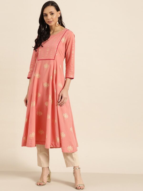 Sangria Women Printed Pure Cotton A-Line Asymmetric Kurta