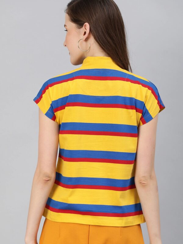 HERE&NOW Women Striped Turtle Neck Pure Cotton T-shirt