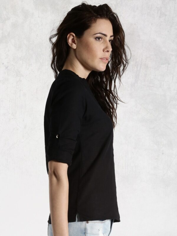 Roadster Black Pure Cotton Top With Roll-Up Sleeves