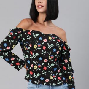 HERE&NOW Women Floral Printed Bardot Top