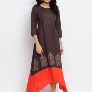 IMARA  Women Printed Viscose Rayon Trail Cut Kurta