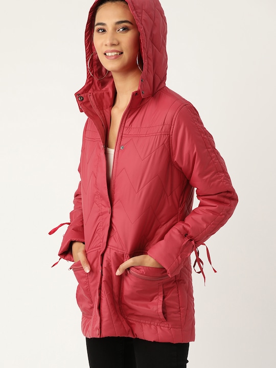 DressBerry Women Solid Padded Hooded Longline Jacket