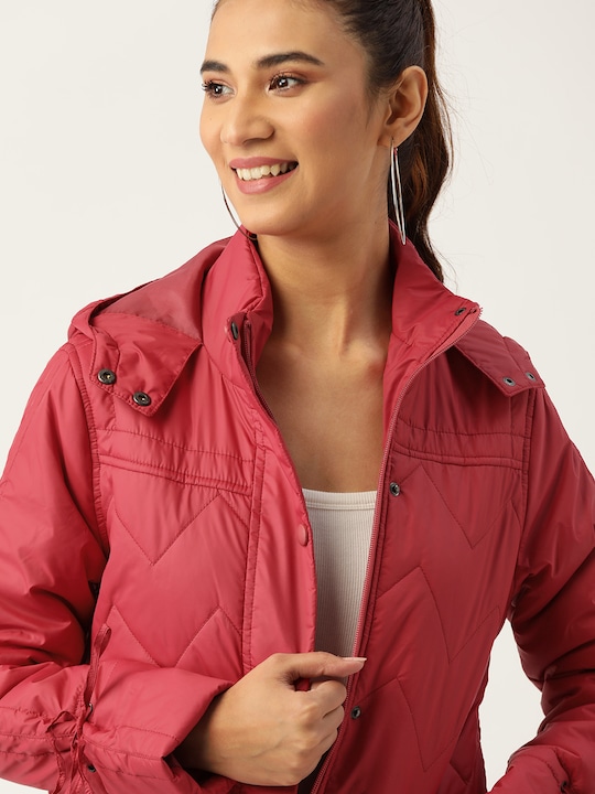 DressBerry Women Solid Padded Hooded Longline Jacket