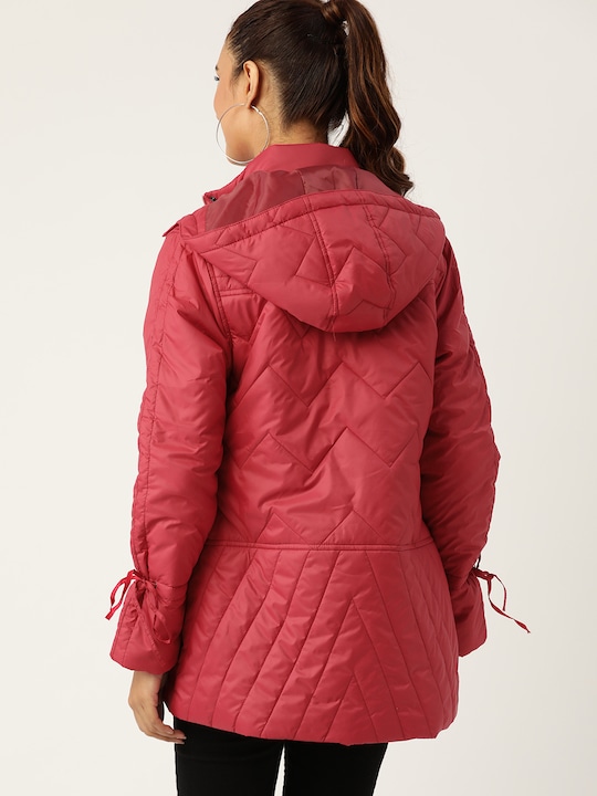 DressBerry Women Solid Padded Hooded Longline Jacket