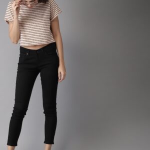 HERE&NOW Women Skinny Fit Mid-Rise Clean Look Stretchable Cropped Jeans