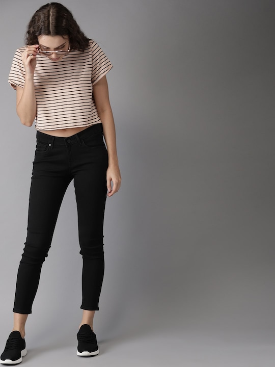 HERE&NOW Women Skinny Fit Mid-Rise Clean Look Stretchable Cropped Jeans