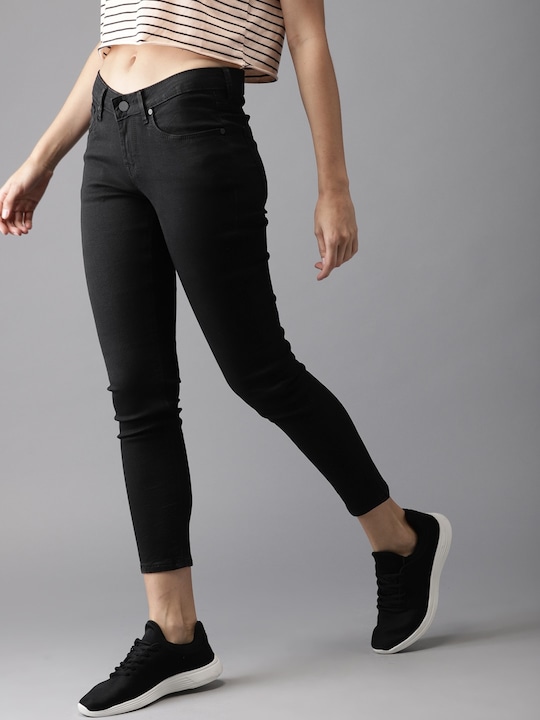 HERE&NOW Women Skinny Fit Mid-Rise Clean Look Stretchable Cropped Jeans