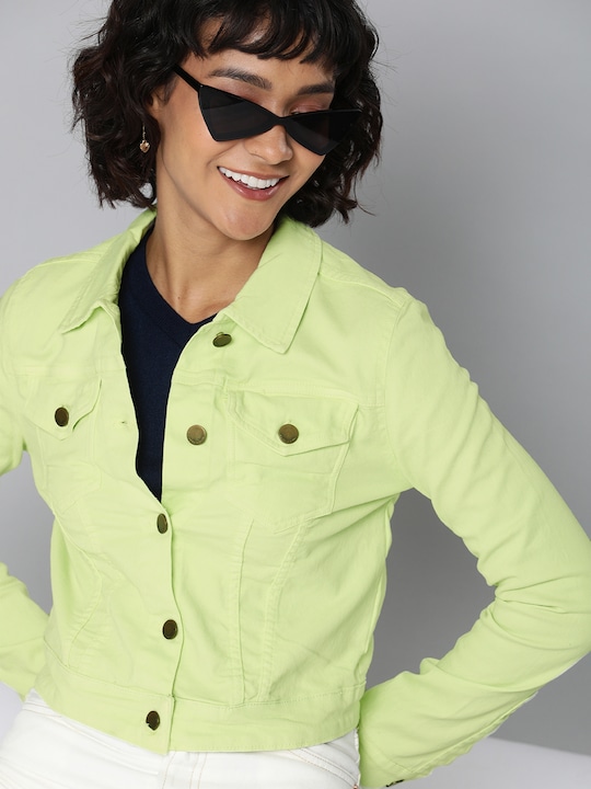 HERE&NOW Women Fluorescent  Solid Denim Jacket