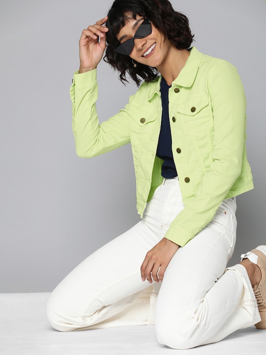 HERE&NOW Women Fluorescent  Solid Denim Jacket