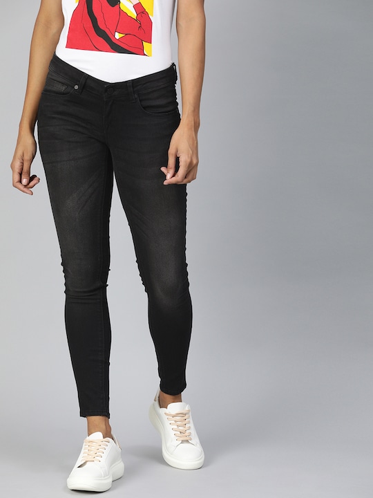 HERE&NOW Women Super Skinny Fit Mid-Rise Clean Look Stretchable Cropped Jeans