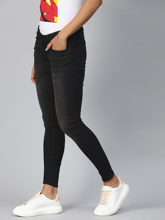 HERE&NOW Women Super Skinny Fit Mid-Rise Clean Look Stretchable Cropped Jeans