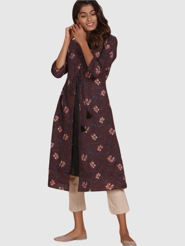 IMARA  Women Printed Viscose Rayon Frontslit Kurta