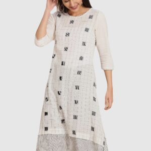 IMARA  Women Printed Cotton Blend Straight Kurta