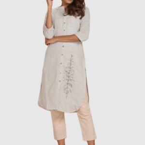 IMARA  Women Striped Cotton Blend Straight Kurta